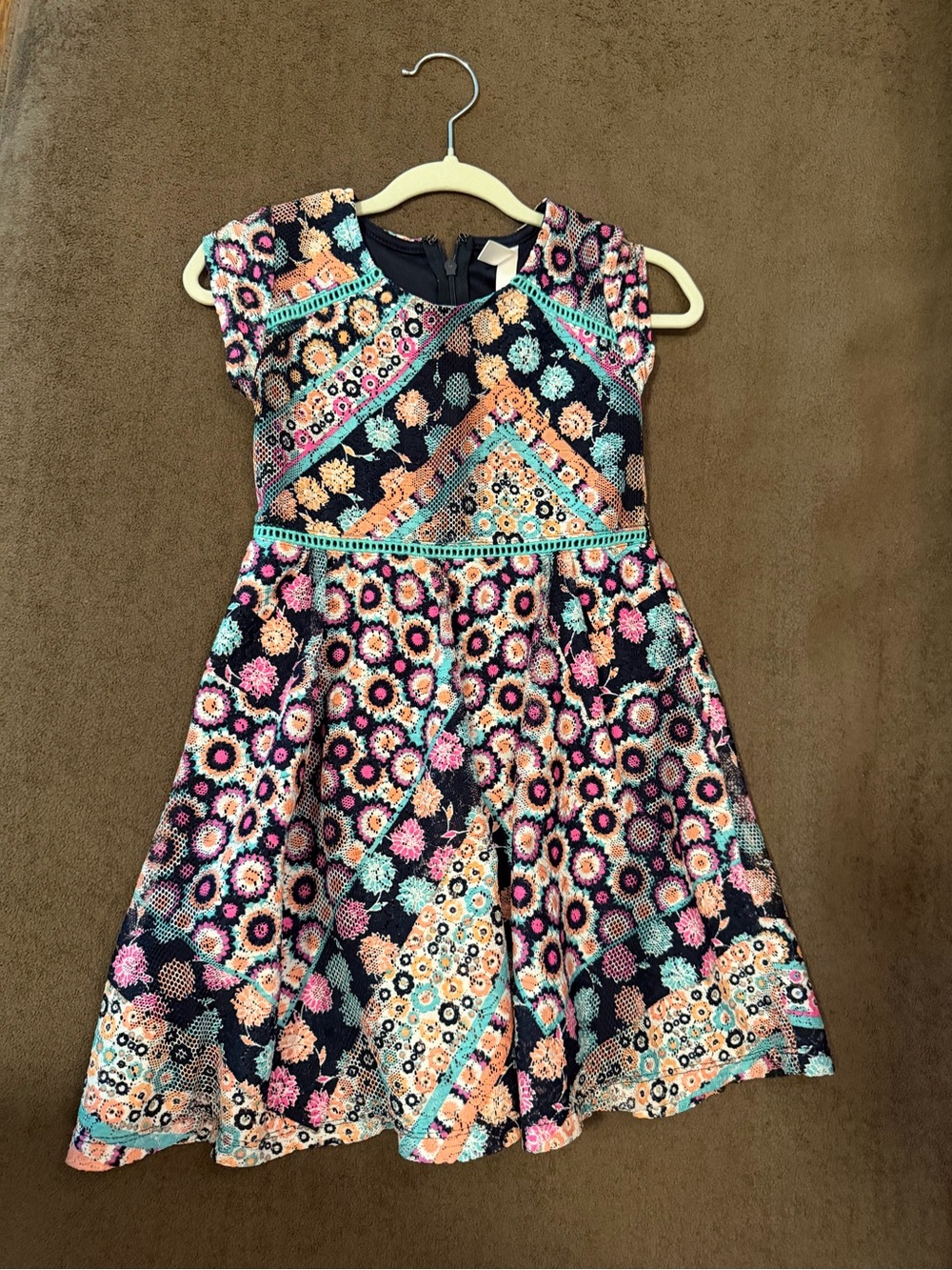 Xhilaration Black Floral Patchwork Fit-and-Flare Dress with Peach & Teal